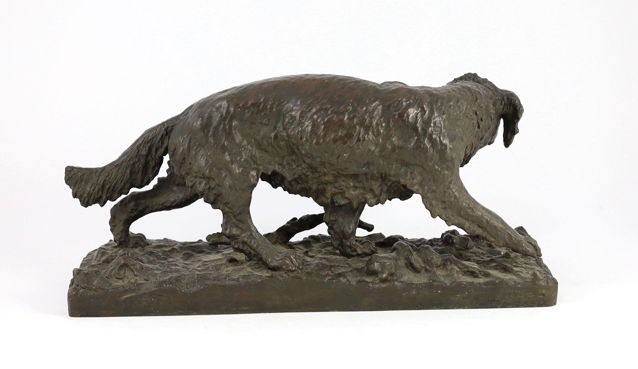 After Christopher Fratin (1801-1864). An Animalier bronze figure of a retriever, 19cm high 41cm long